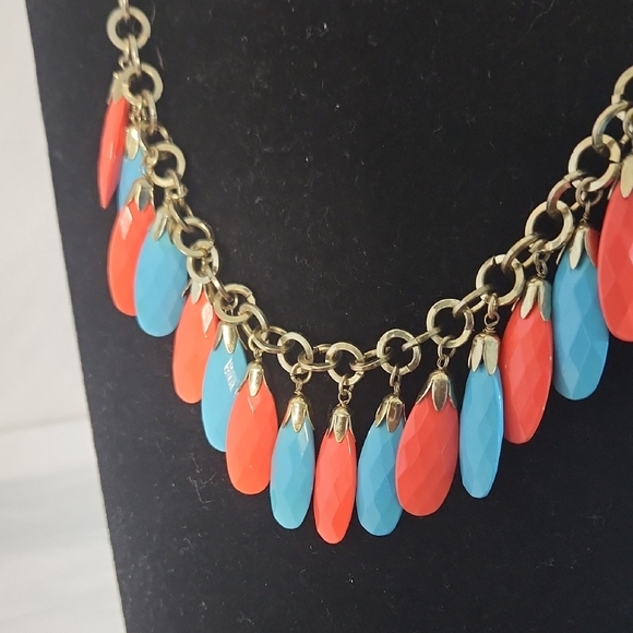 Colorful Teardrop Bead Statement Necklace – Coral & Turquoise - Picture 3 of 5